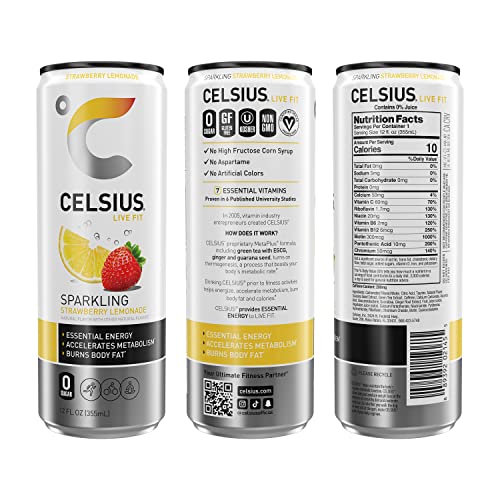 CELSIUS Sparkling Strawberry Lemonade, Functional Essential Energy Drink, 12 Fl Oz (Pack of 24) thumbnail