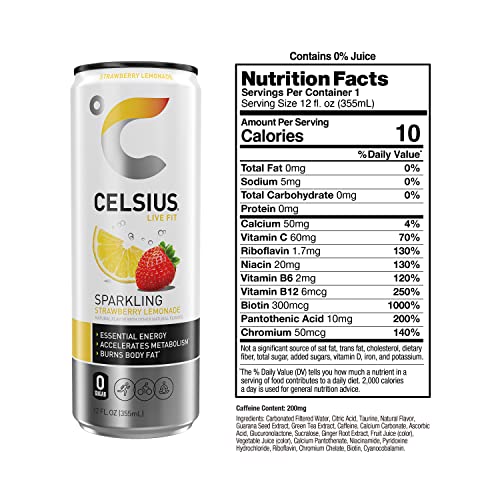 CELSIUS Sparkling Strawberry Lemonade, Functional Essential Energy Drink, 12 Fl Oz (Pack of 24) thumbnail
