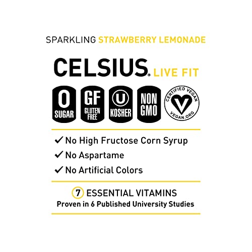 CELSIUS Sparkling Strawberry Lemonade, Functional Essential Energy Drink, 12 Fl Oz (Pack of 24) thumbnail