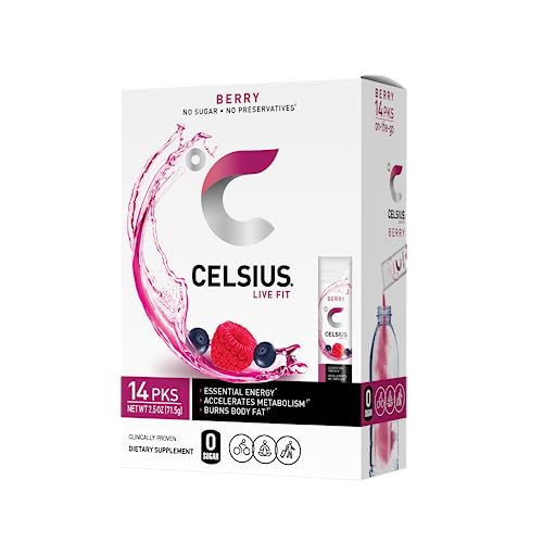 CELSIUS on-the-Go Powder Stick Packs, Zero Sugar (14 Sticks per Pack), Berry, 3.08 Ounce