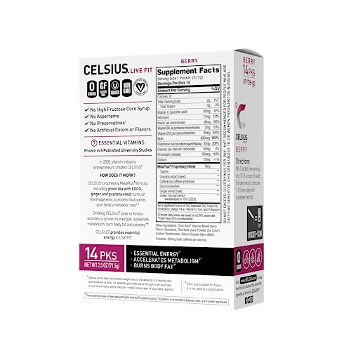 CELSIUS on-the-Go Powder Stick Packs, Zero Sugar (14 Sticks per Pack), Berry, 3.08 Ounce thumbnail