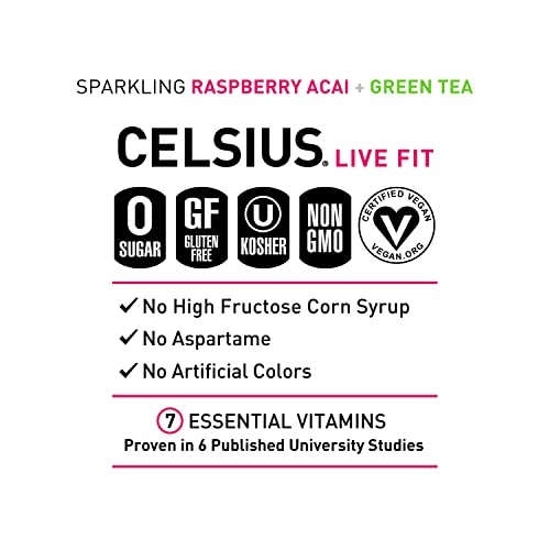 CELSIUS Raspberry Acai Green Tea, Functional Essential Energy Drink, 12 Fl Oz (Pack of 24) thumbnail