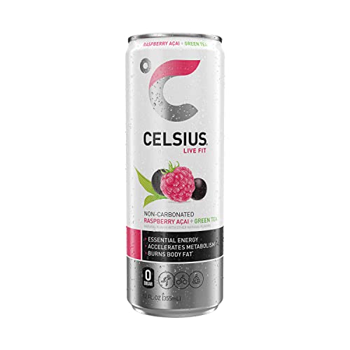 CELSIUS Raspberry Acai Green Tea, Functional Essential Energy Drink, 12 Fl Oz (Pack of 24) thumbnail