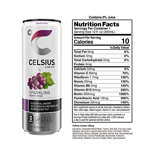 CELSIUS Sparkling Grape Rush, Functional Essential Energy Drink, 12 Fl Oz (Pack of 24) thumbnail