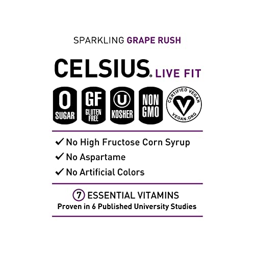CELSIUS Sparkling Grape Rush, Functional Essential Energy Drink, 12 Fl Oz (Pack of 24) thumbnail