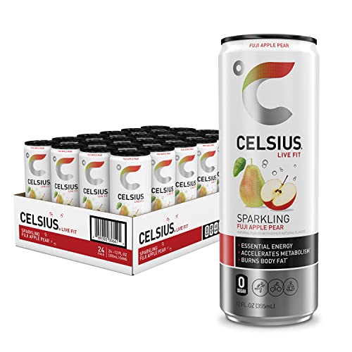 CELSIUS Sparkling Fuji Apple Pear  Functional Essential Energy Drink  12 Fl Oz (Pack of 24)