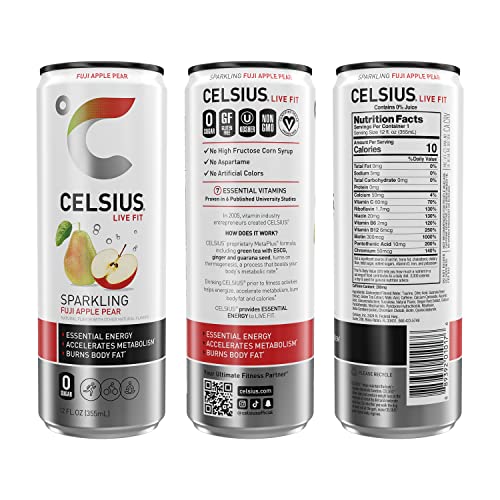 CELSIUS Sparkling Fuji Apple Pear  Functional Essential Energy Drink  12 Fl Oz (Pack of 24) thumbnail