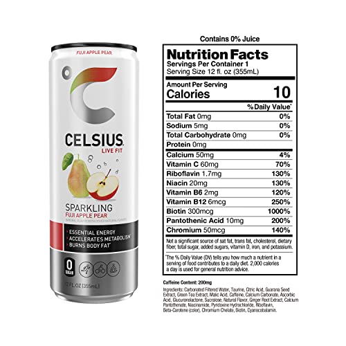 CELSIUS Sparkling Fuji Apple Pear  Functional Essential Energy Drink  12 Fl Oz (Pack of 24) thumbnail