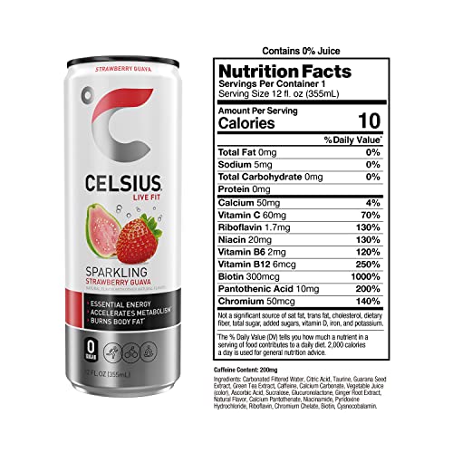 CELSIUS Sparkling Strawberry Guava, Functional Essential Energy Drink, 12 Fl Oz (Pack of 24) thumbnail