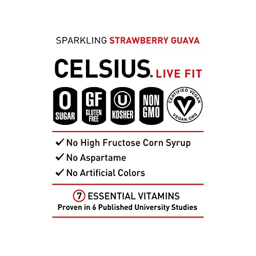 CELSIUS Sparkling Strawberry Guava, Functional Essential Energy Drink, 12 Fl Oz (Pack of 24) thumbnail