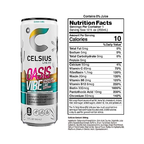 CELSIUS Sparkling Oasis Vibe  Functional Essential Energy Drink 12 Fl Oz Can (Pack of 12) thumbnail