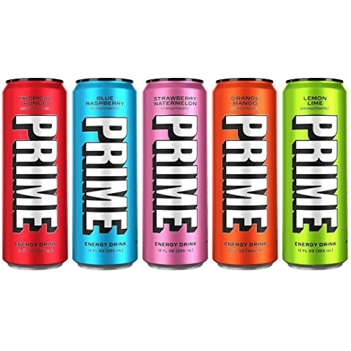 Prime Energy Drink Cans 5 Flavor Variety Pack - 200mg Caffeine, Zero Sugar, 300mg Electrolytes, Vegan - 12 Fl Oz Cans - 5 Cans