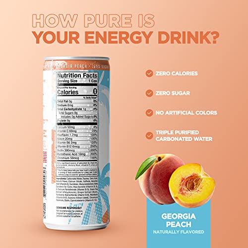 Fit Tea Healthy Energy Drink 12 Fl Oz - Georgia Peach Pre Workout Sparkling Refresher (12 Pack) Natural Green Tea Energy Drinks Sugar Free thumbnail