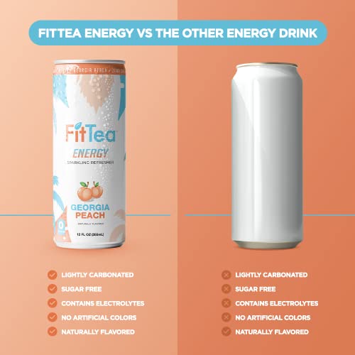 Fit Tea Healthy Energy Drink 12 Fl Oz - Georgia Peach Pre Workout Sparkling Refresher (12 Pack) Natural Green Tea Energy Drinks Sugar Free thumbnail