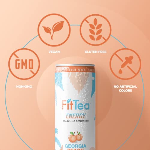 Fit Tea Healthy Energy Drink 12 Fl Oz - Georgia Peach Pre Workout Sparkling Refresher (12 Pack) Natural Green Tea Energy Drinks Sugar Free thumbnail