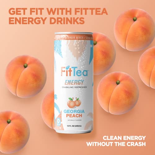 Fit Tea Healthy Energy Drink 12 Fl Oz - Georgia Peach Pre Workout Sparkling Refresher (12 Pack) Natural Green Tea Energy Drinks Sugar Free thumbnail