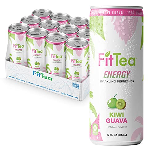 Fit Tea Healthy Energy Drink 12 Fl Oz - Kiwi Guava Pre Workout Sparkling Refresher (12 Pack) Natural Energy Drinks Sugar Free
