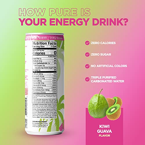 Fit Tea Healthy Energy Drink 12 Fl Oz - Kiwi Guava Pre Workout Sparkling Refresher (12 Pack) Natural Energy Drinks Sugar Free thumbnail