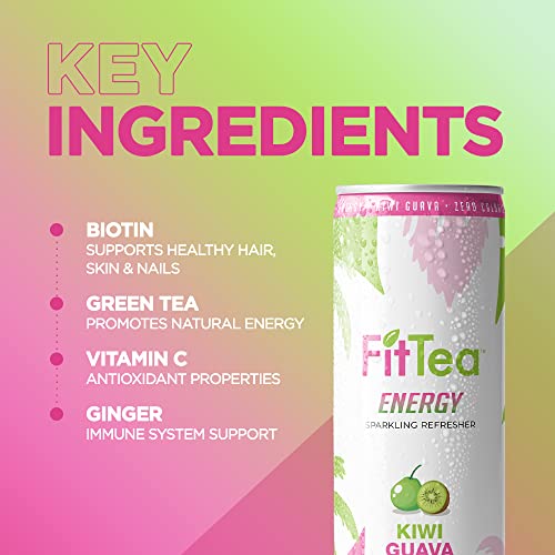 Fit Tea Healthy Energy Drink 12 Fl Oz - Kiwi Guava Pre Workout Sparkling Refresher (12 Pack) Natural Energy Drinks Sugar Free thumbnail