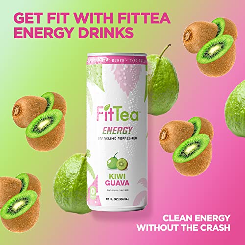 Fit Tea Healthy Energy Drink 12 Fl Oz - Kiwi Guava Pre Workout Sparkling Refresher (12 Pack) Natural Energy Drinks Sugar Free thumbnail