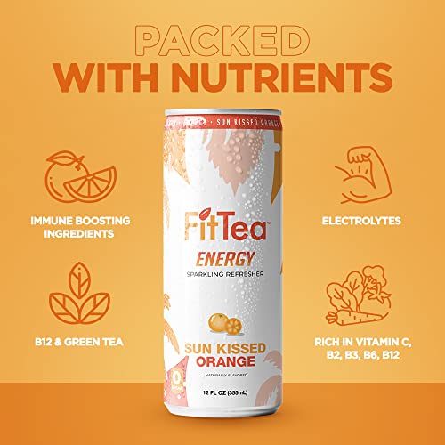 Fit Tea Healthy Energy Drink 12 Fl Oz - Sun-Kissed Orange Pre Workout Sparkling Refresher (12 Pack) Natural Green Tea Energy Drinks Sugar Free thumbnail
