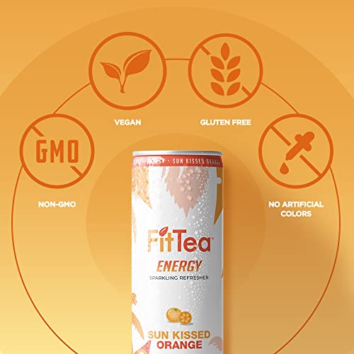 Fit Tea Healthy Energy Drink 12 Fl Oz - Sun-Kissed Orange Pre Workout Sparkling Refresher (12 Pack) Natural Green Tea Energy Drinks Sugar Free thumbnail
