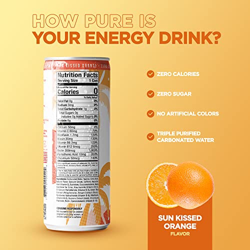 Fit Tea Healthy Energy Drink 12 Fl Oz - Sun-Kissed Orange Pre Workout Sparkling Refresher (12 Pack) Natural Green Tea Energy Drinks Sugar Free thumbnail