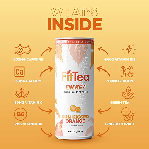 Fit Tea Healthy Energy Drink 12 Fl Oz - Sun-Kissed Orange Pre Workout Sparkling Refresher (12 Pack) Natural Green Tea Energy Drinks Sugar Free thumbnail
