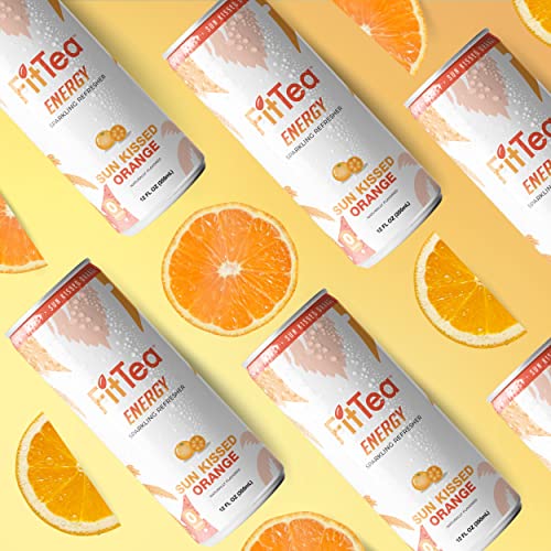 Fit Tea Healthy Energy Drink 12 Fl Oz - Sun-Kissed Orange Pre Workout Sparkling Refresher (12 Pack) Natural Green Tea Energy Drinks Sugar Free thumbnail