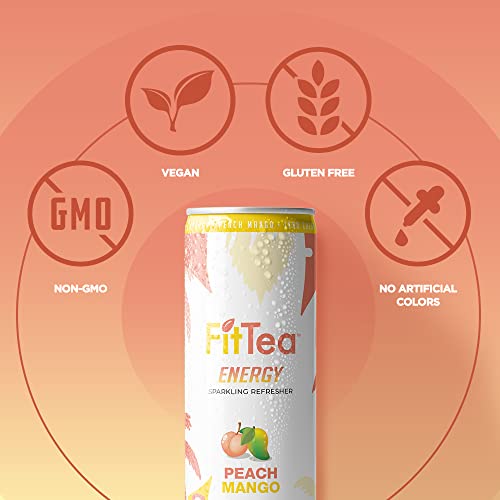 Fit Tea Healthy Energy Drink 12 Fl Oz - Peach Mango Pre Workout Sparkling Refresher (12 Pack) Natural Green Tea Energy Drinks Sugar Free thumbnail