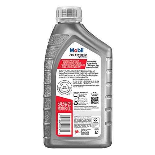 Mobil Full Synthetic High Mileage Motor Oil 5W-20, 1 Quart thumbnail