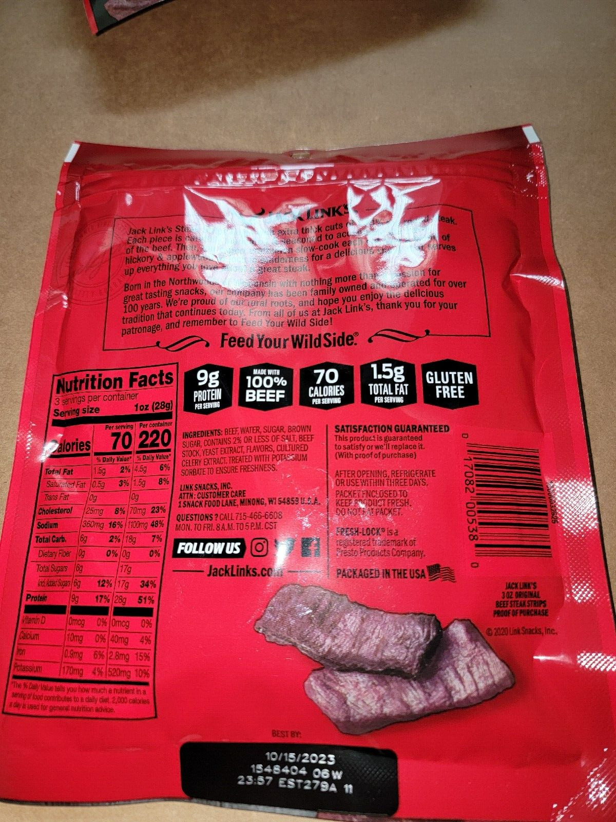 Jack Link S Extra Thick Cut Steak Strips  Original Flavor  High-Protein Snack  3 Oz Bag thumbnail