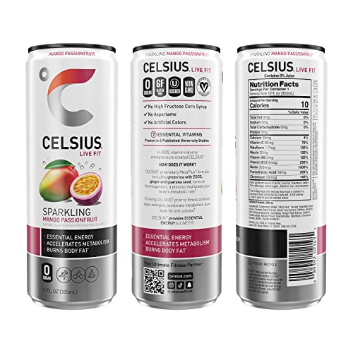 CELSIUS Sparkling Mango Passionfruit, Functional Essential Energy Drink, 12 Fl Oz (Pack of 24) thumbnail
