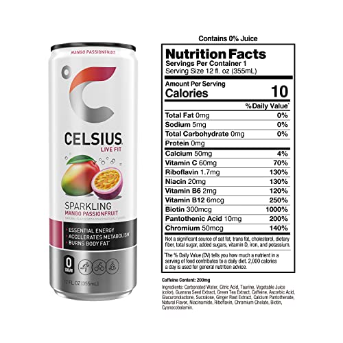 CELSIUS Sparkling Mango Passionfruit, Functional Essential Energy Drink, 12 Fl Oz (Pack of 24) thumbnail