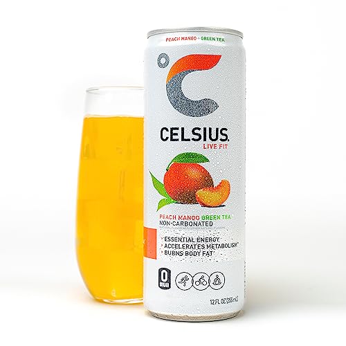 CELSIUS Peach Mango Green Tea, Functional Essential Energy Drink 12 Fl Oz (Pack of 4) thumbnail