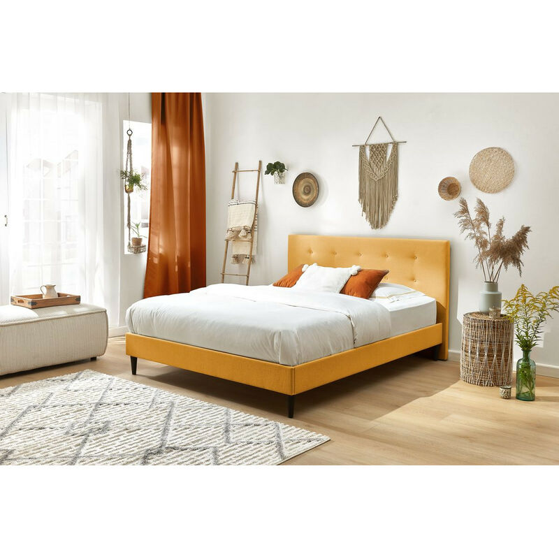 Lit Bobochic Xs - Lit 180x200 Cm Rory Avec Lattes Massives Pieds Bois Wengé 180x200 Jaune Moutarde - Jaune Moutarde