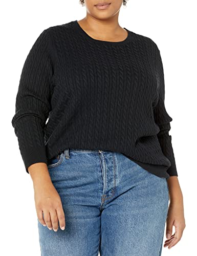 Amazon Essentials Women's Lightweight Long-Sleeve Cable Crewneck Sweater (Available in Plus Size), Black, X-Small