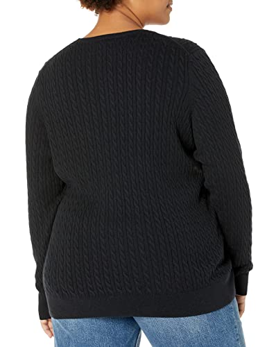 Amazon Essentials Women's Lightweight Long-Sleeve Cable Crewneck Sweater (Available in Plus Size), Black, X-Small thumbnail