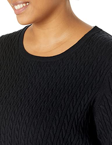 Amazon Essentials Women's Lightweight Long-Sleeve Cable Crewneck Sweater (Available in Plus Size), Black, X-Small thumbnail