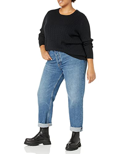 Amazon Essentials Women's Lightweight Long-Sleeve Cable Crewneck Sweater (Available in Plus Size), Black, X-Small thumbnail