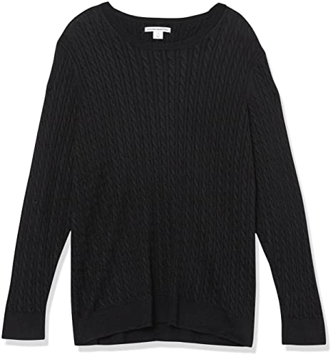 Amazon Essentials Women's Lightweight Long-Sleeve Cable Crewneck Sweater (Available in Plus Size), Black, X-Small thumbnail
