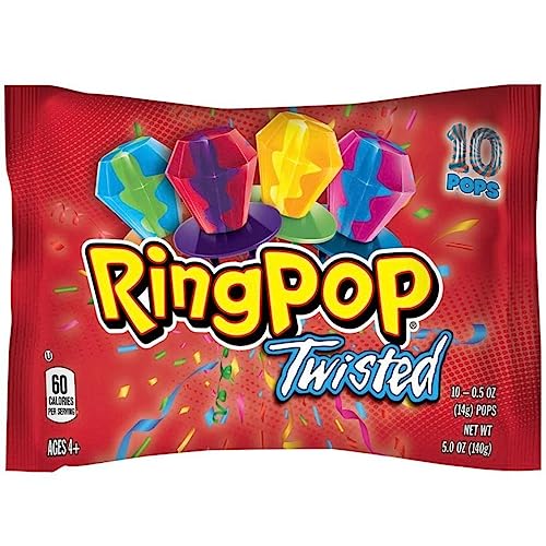 Twisted Ring Pops Variety Pack - 10-Count Bag of Individually Wrapped Ring Pop Twisted Flavor Lollipops, Hard Candy, Gem Candy Suckers | Gluten-Free C