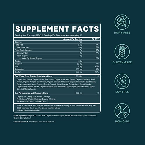 Ora Organic Ultra Clean Plant-Based Protein Powder for High Performance - with Tart Cherry, ProHydrolase and Probiotics for Optimized Absorption and R thumbnail