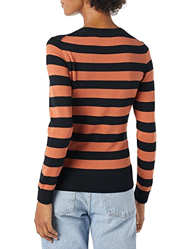 Amazon Essentials Women's Classic-Fit Lightweight Long-Sleeve V-Neck Sweater (Available in Plus Size), Black/Caramel, Stripe, X-Large thumbnail