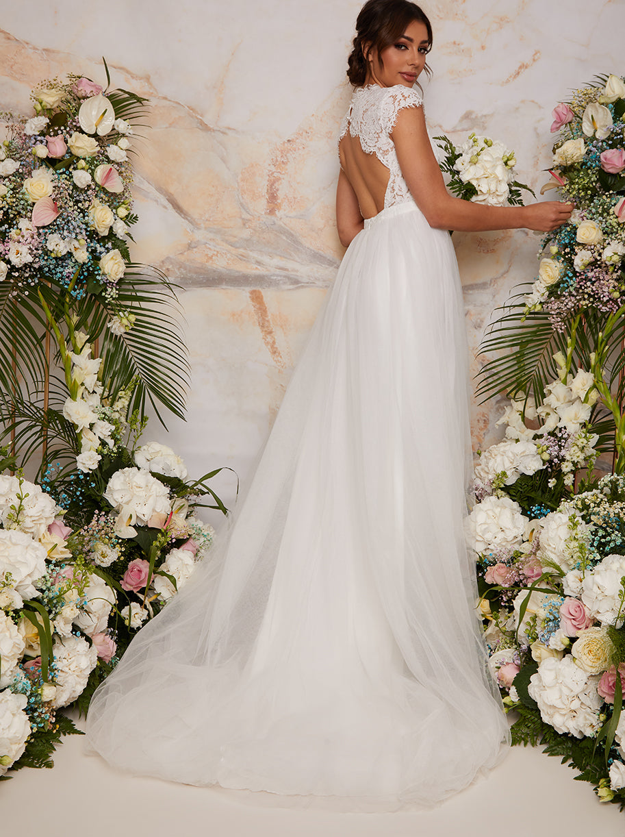 Chi Chi Premium Lace Backless Wedding Dress in White, Size 16 thumbnail