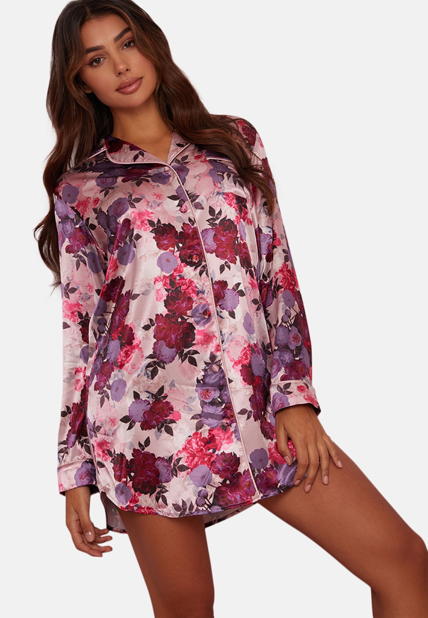 Chi Chi Floral Night Shirt Dress Set in Blush, Size 16 thumbnail