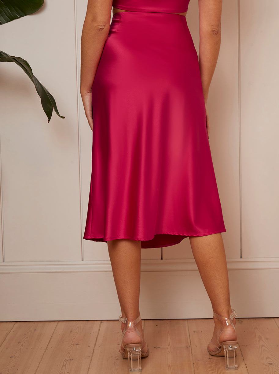 Chi Chi Satin Bias-Cut MIDI Skirt in Pink, Size 16 thumbnail