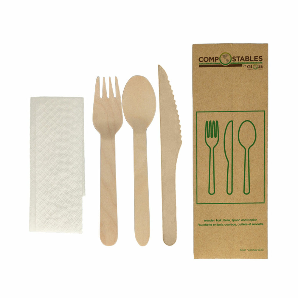 Globe Commercial Products Compostable Wooden Cutlery - 6.5