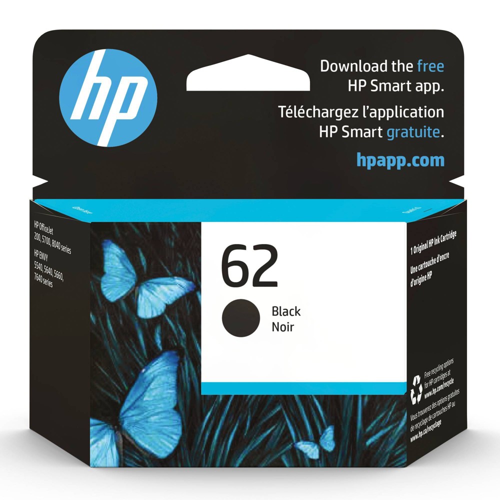HP 62 Ink Series - Black Ink Cartridge: Standard Yield Printer Supplies
