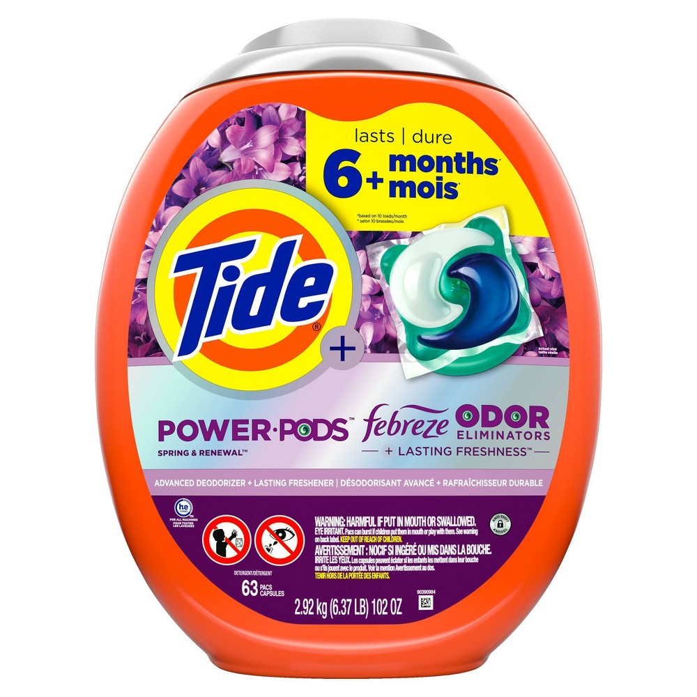 Tide Spring & Renewal Febreze Odor Eliminator HE Deep Cleaning Concentrated Laundry Detergent Power Pods 63 Pacs - 88oz